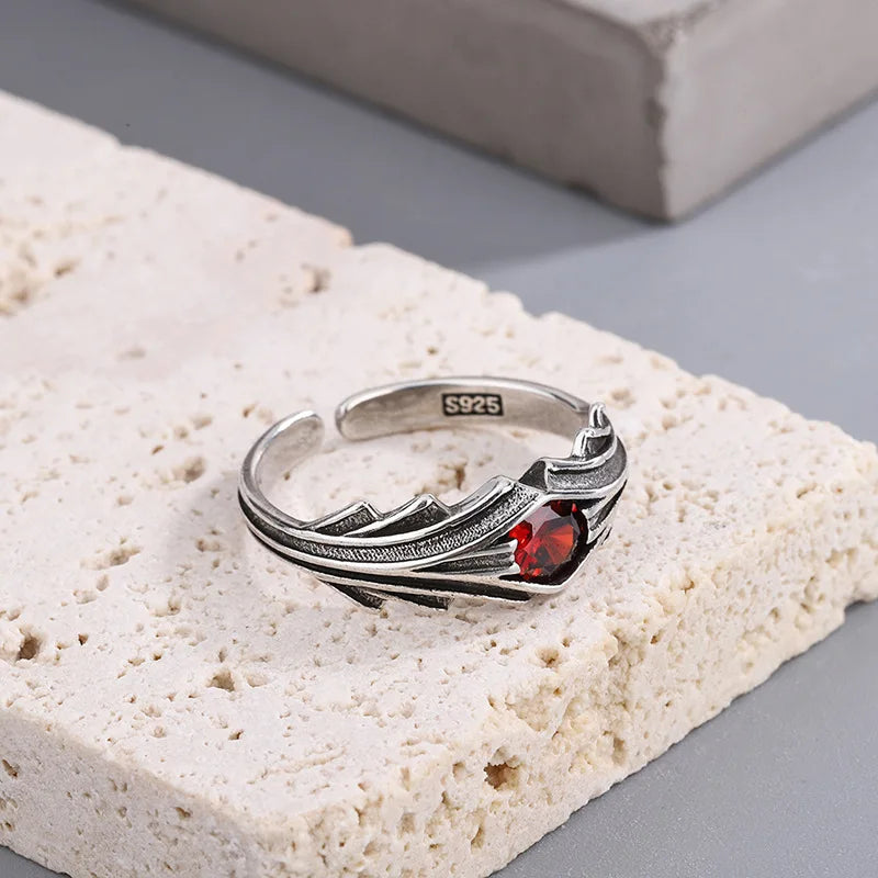 925 Sterling Silver Red Zircon Ring