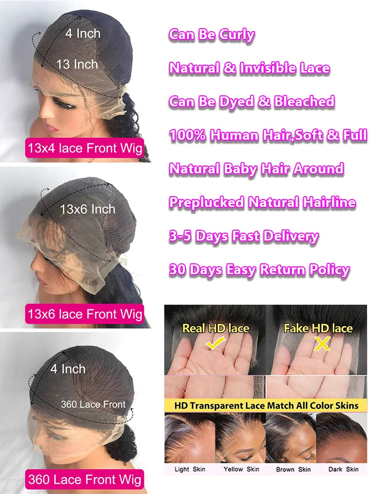 30 40 Inch Deep Wave Lace Front Wig