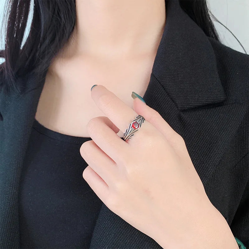 925 Sterling Silver Red Zircon Ring