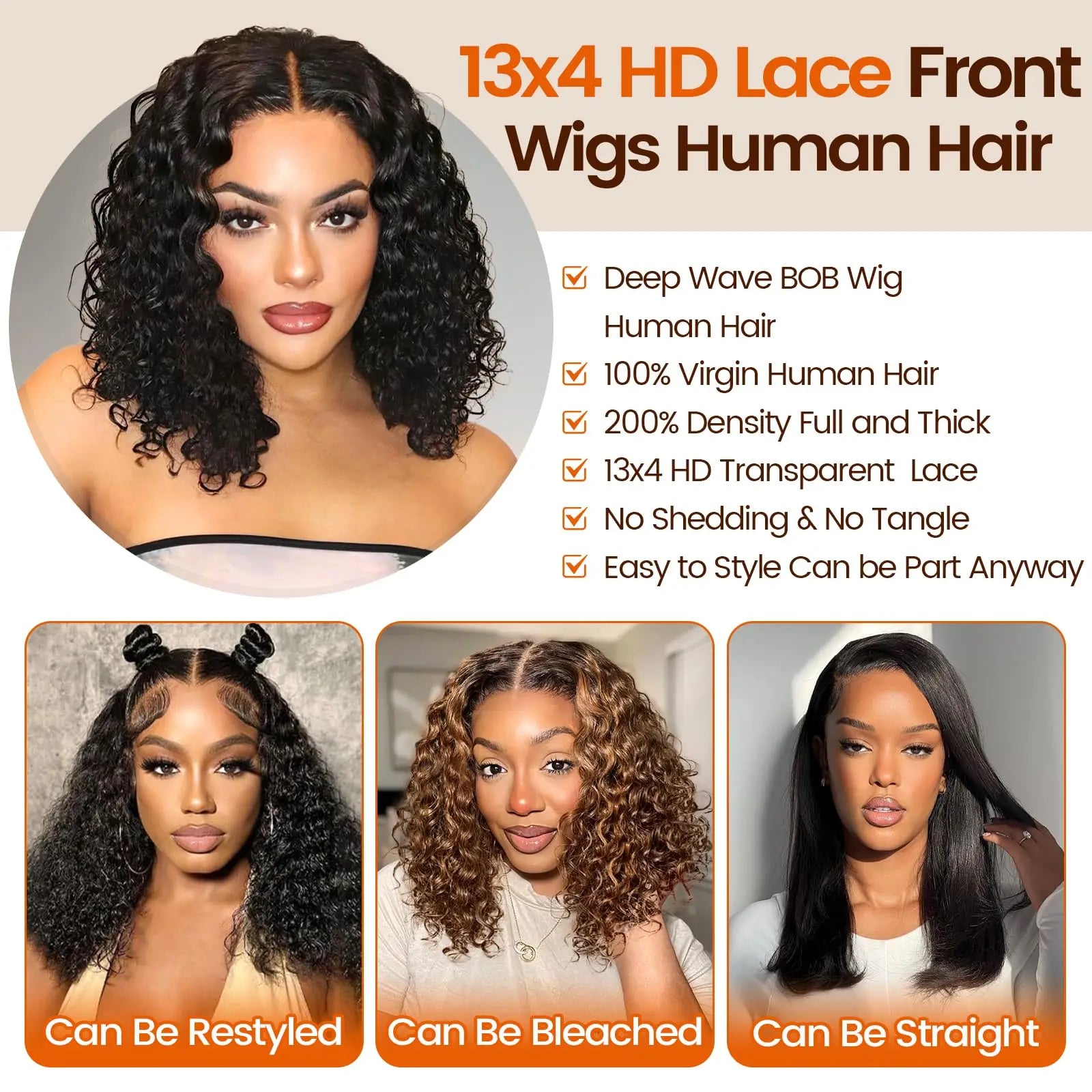 Deep Wave Bob Wig Human Hair